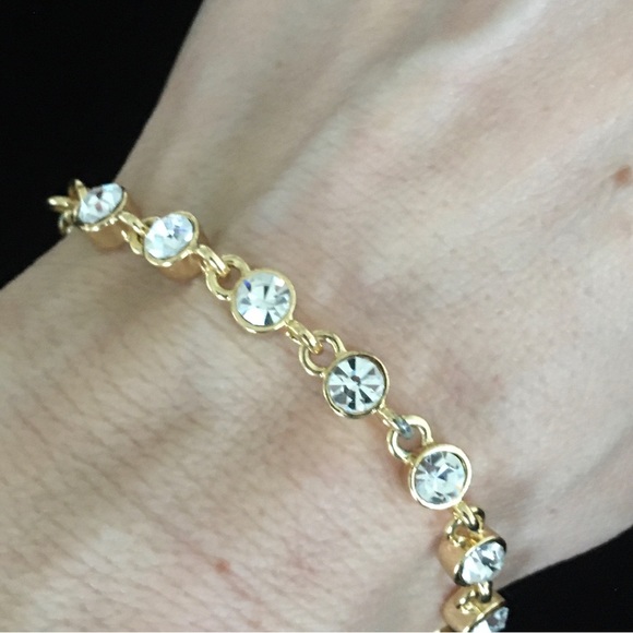 Gold and White CZ Rhinestone Bracelet - Picture 2 of 8